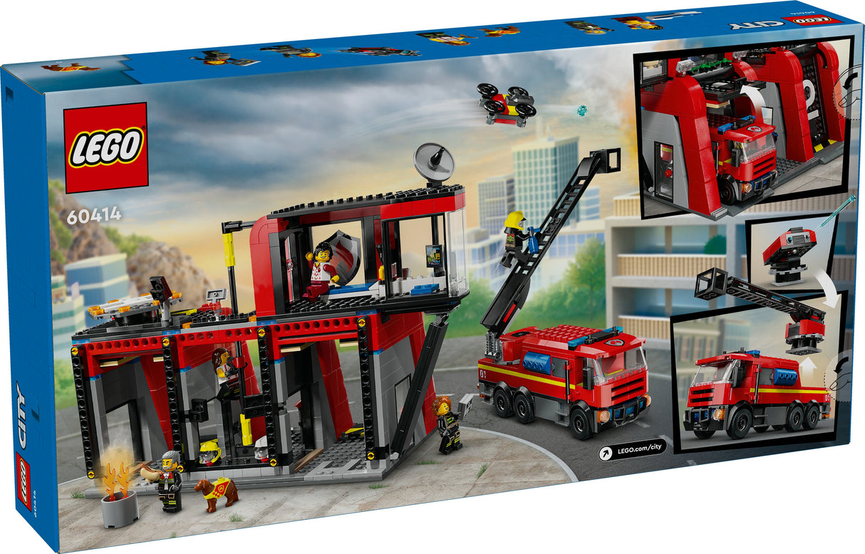 LEGO 60414 City Brandstation Med Skivspelare Stege Fordon, Byggleksaksväska