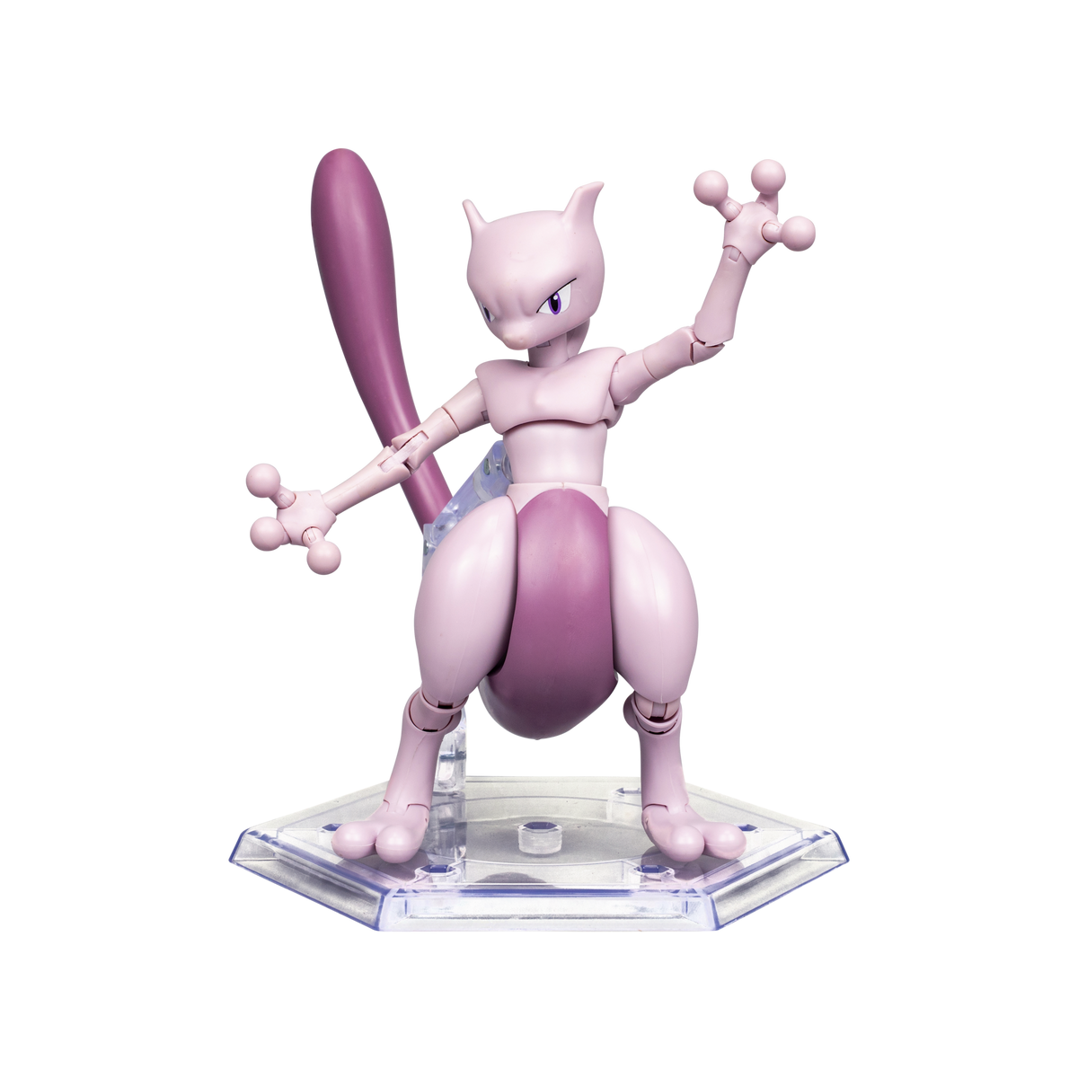 Pokémon Select Mewtwo figur med bevægelige led på gennemsigtig udstillingsstander