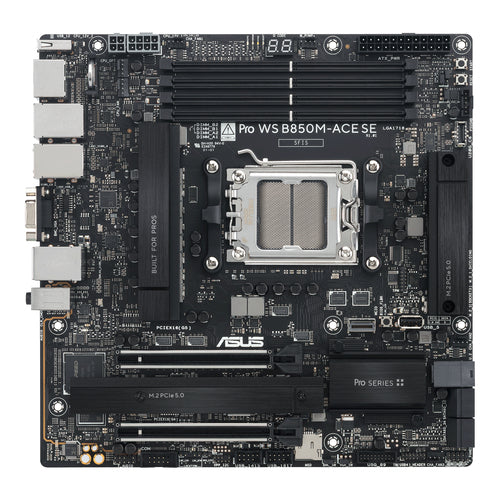 ASUS Pro WS B850M-ACE SE – bundkort set ovenfra med RAM- og PCIe-pladser