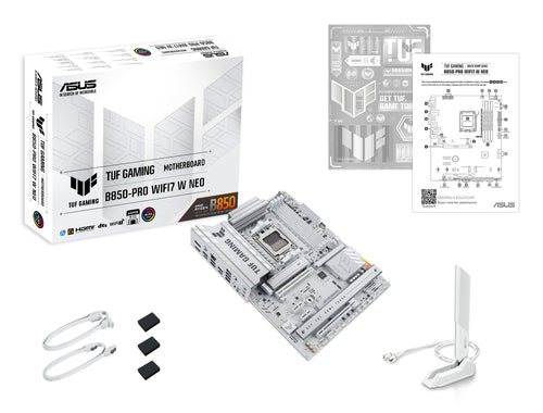 ASUS TUF Gaming B850-PRO WIFI7 W NEO – bundkort med emballage og tilbehør