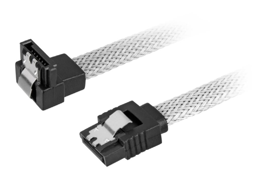 Hvidt Sharkoon SATA III-datakabel med lige og vinklet 7-pin-stik