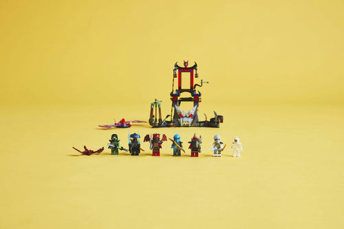 LEGO NINJAGO 71841 – Dragonisk stormlandsby – landsby, spinner og karakterfigurer opstillet samlet