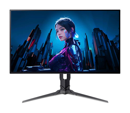 Acer Predator X27UF3 OLED – skærm og stativ set direkte forfra