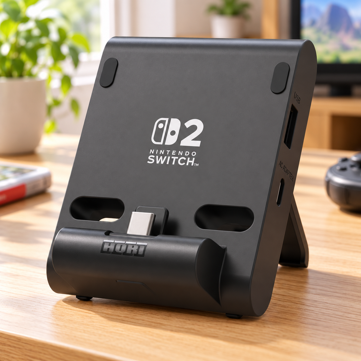HORI Dual USB PlayStand til Nintendo Switch 2 – mørkegrå – stemningsbillede