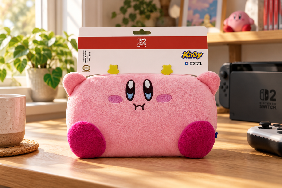 Stemningsbillede – HORI Plush Pouch – Kirby & Waddle Dee – Switch 2 – pink