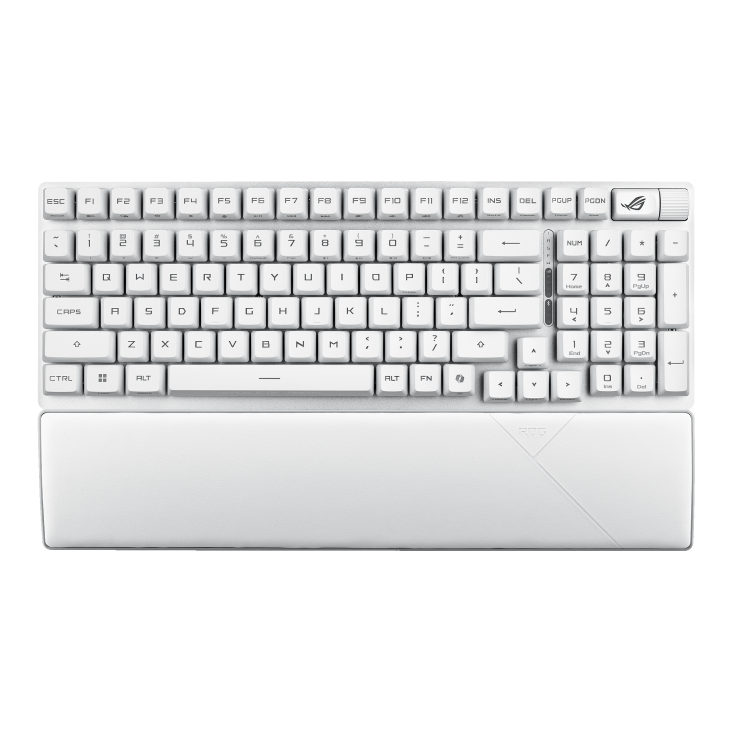 ROG Strix Scope II 96 RX Wireless – hvidt tastatur set forfra
