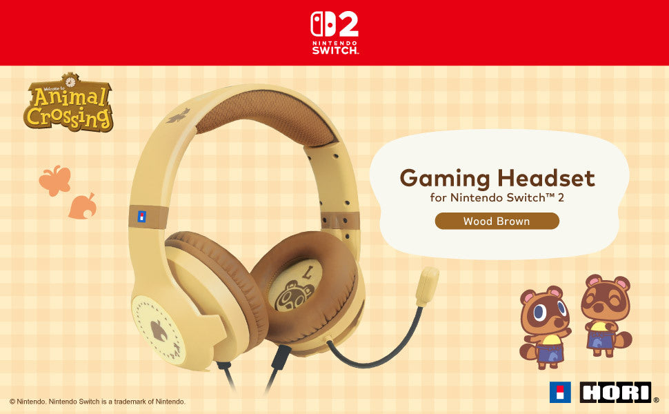 Producentens temabillede – HORI Animal Crossing gamingheadset – Nintendo Switch 2 – brun