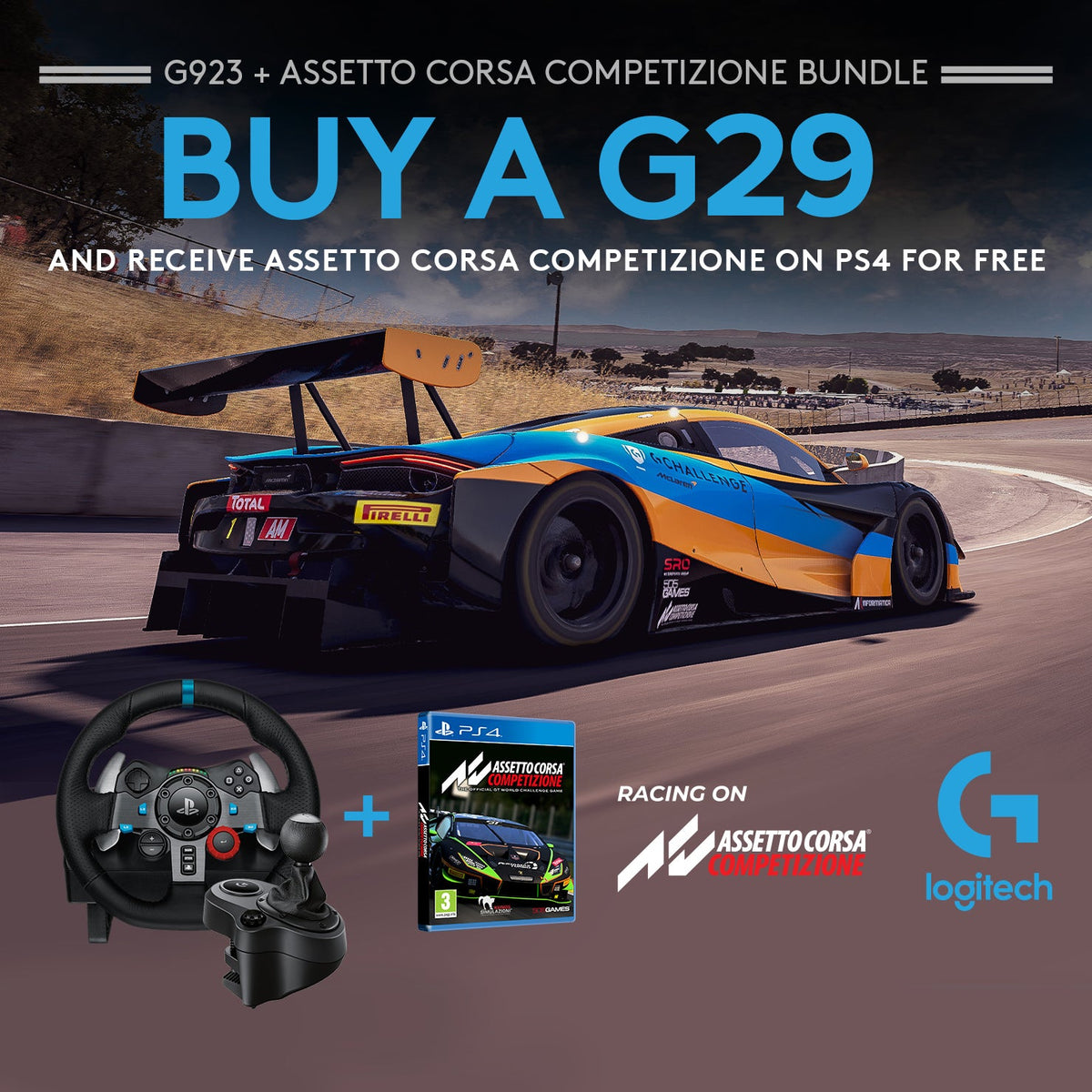 Logitech G29 Driving Force incl shifter + Assetto Corsa Competizione - PlayStation 4 Games Bundle Logitech