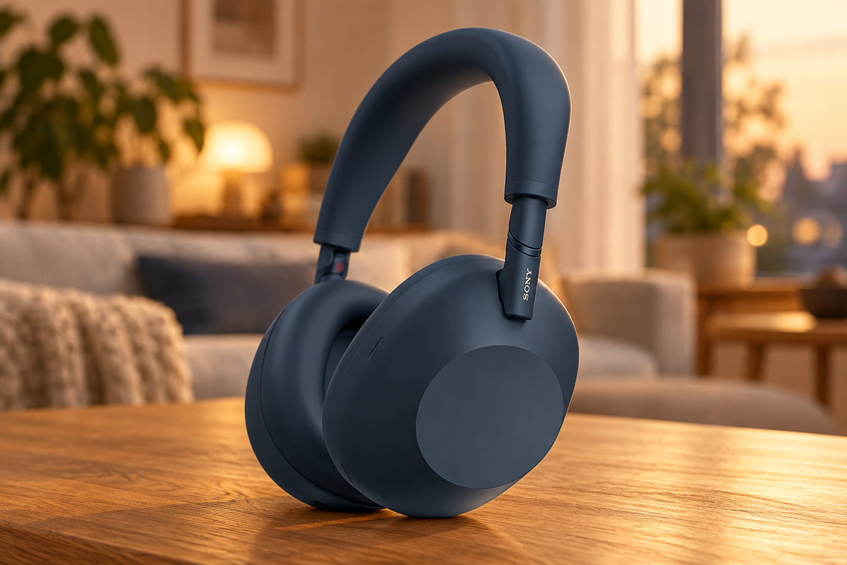 Sony WH-1000XM6 – trådløse hovedtelefoner med støjreduktion – blå – stemningsbillede