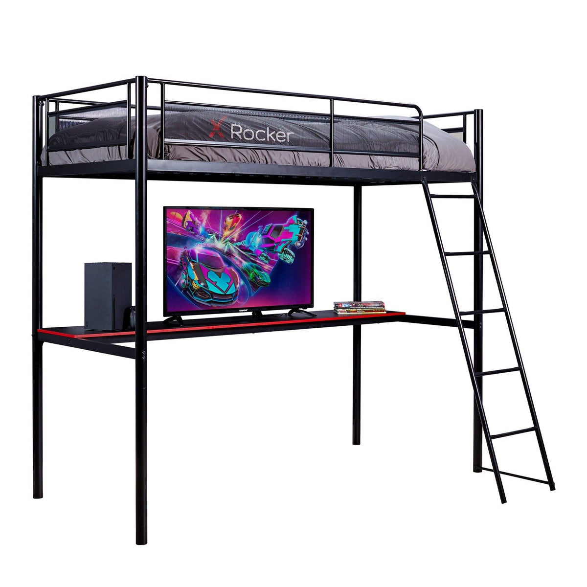 Xrocker Hq High Sleeper Gaming Bed With Desk - Black And Red X-Rocker