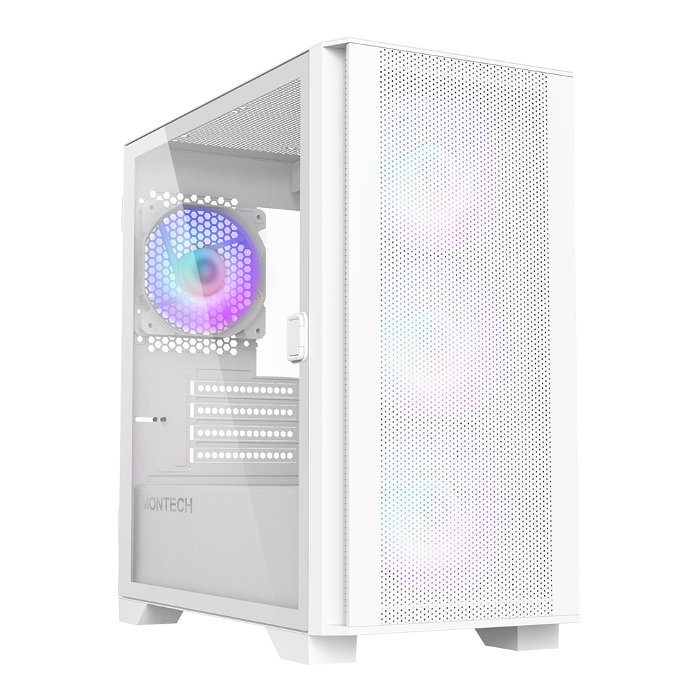 Montech Air 100 ARGB Vit - Micro ATX, härdat glas, 4x ARGB-fläktar ingår