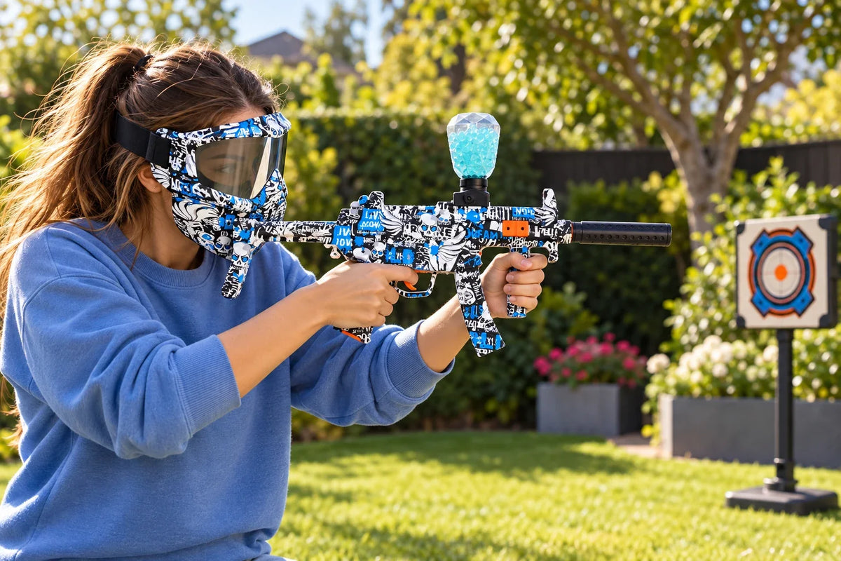 Strike-UMP Blue Frozen i brug med full-face maske – AI-genereret inspirationsbillede