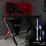X-Rocker - Ocelot Carbon Gaming Desk - Blue & Red Stickers Geekd