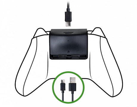 Nacon batteripakke til Xbox Series X|S-controller – vist i controllerdiagram med USB-kabel