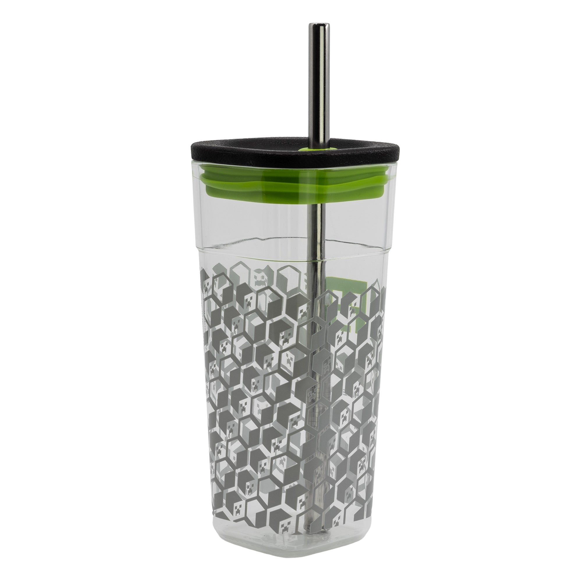 Minecraft-mugg med lock och metallsugrör - 540 ml
