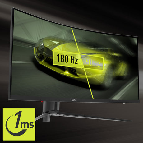 MSI MAG 345CQRDE – 34″ ultrawide-gamingskærm, 180 Hz – opdateringshastighed illustreret