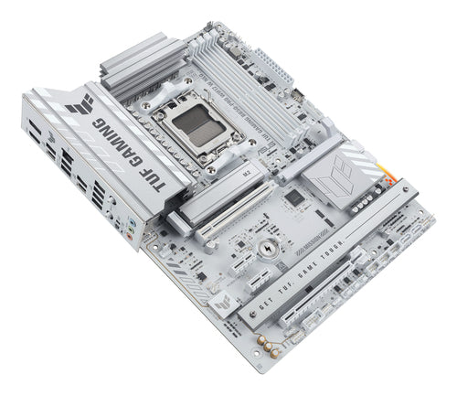 ASUS TUF Gaming B850-PRO WIFI7 W NEO – bundkort set fra modsat skrå vinkel