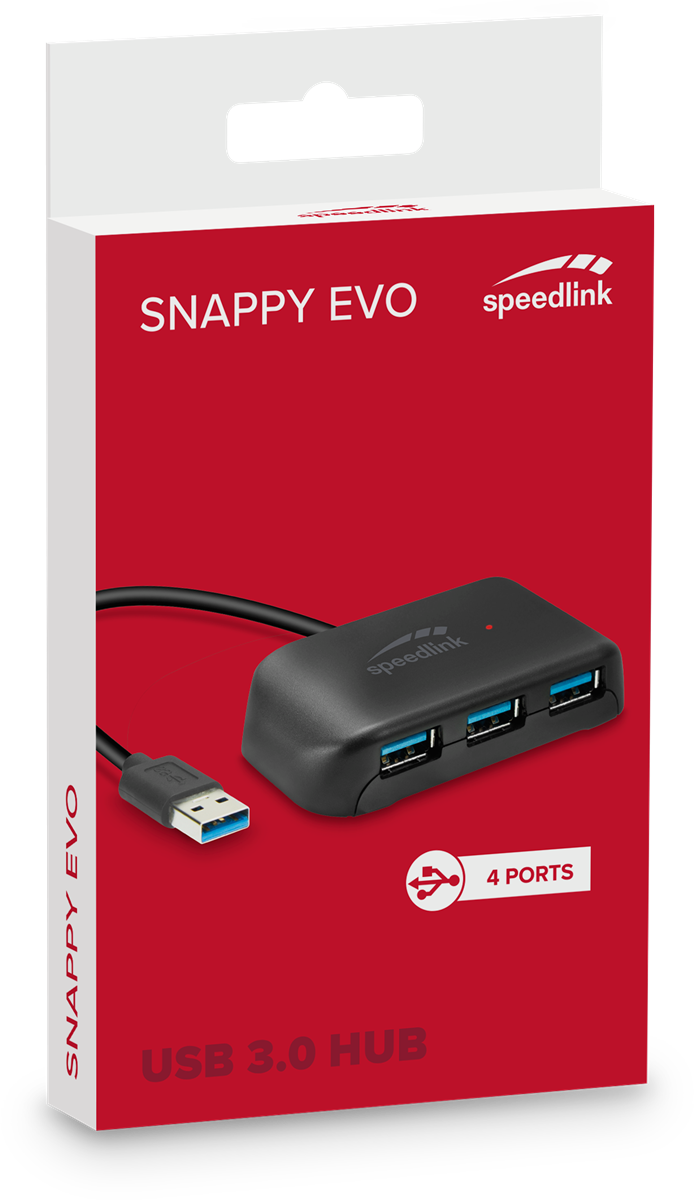 SpeedLink SNAPPY EVO USB-hubb, 4-portar, USB 3.0, Passiv, Svart