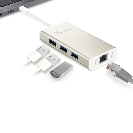 j5create JCH471 – USB-C-hub med Gigabit Ethernet – Tilsluttet USB-udstyr som eksempel