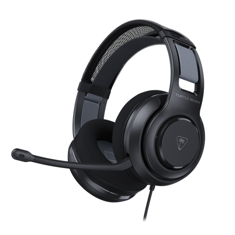 Turtle Beach Atlas 200 – Kablet headset – Sort – nærbillede af mikrofon og ørekop