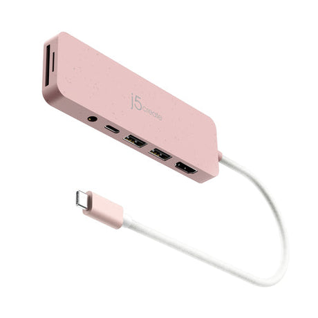 j5create JCD373ER – USB-C multiport-hub – Rose – Hub fra modsatte side