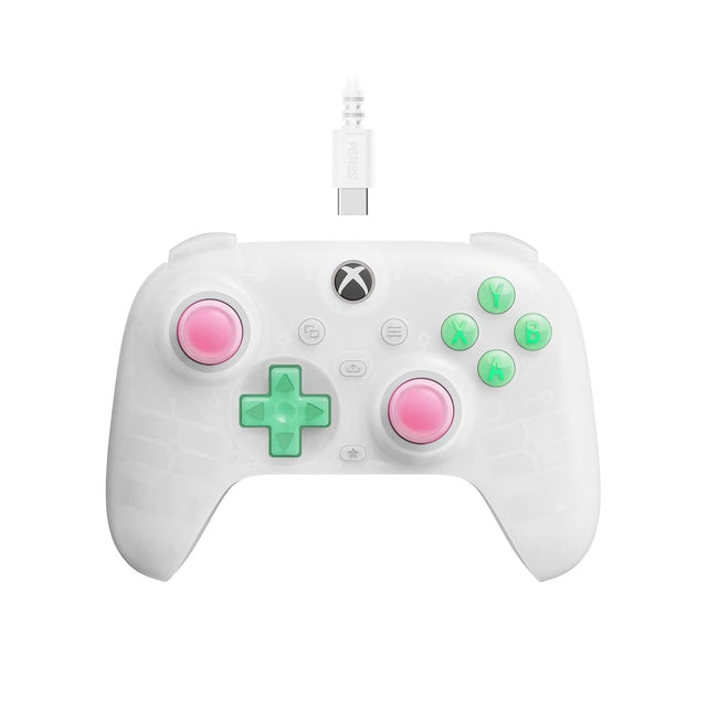 8BitDo Ultimate Mini Controller Xbox/PC Hvid – Hvid Ultimate Mini med pink og grønne knapper