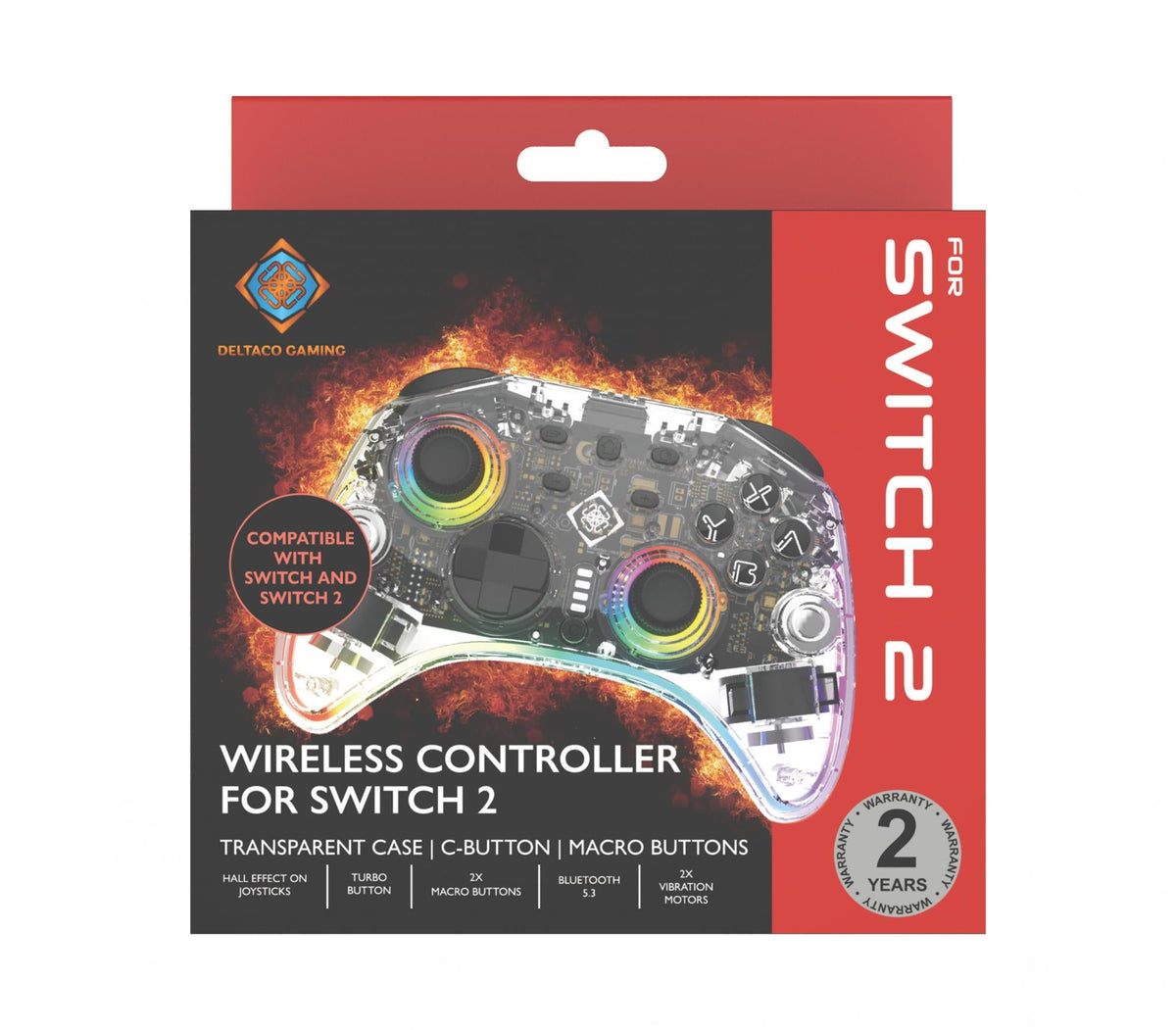 Wireless transparent Switch 2 controller with C-button, RGB deltaco_gaming