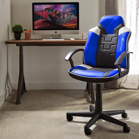 X-Rocker - Saturn Mid-Back Wheeled Esport Gaming Chair for Juniors and Teens - Black/Blue Geekd