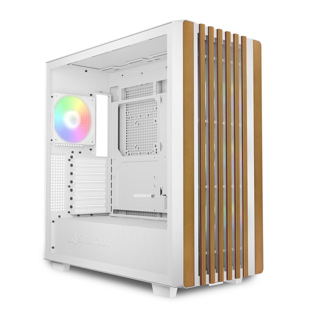 Sharkoon Rebel C70G RGB White Wood Front Tempered Glass 4x 120mm ARGB PWM Fans USB-C ATX Gaming PC Case Sharkoon
