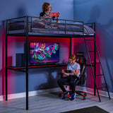 XROCKER HQ HIGH SLEEPER SPELSÄNG MED BORD - SVART OCH RÖD