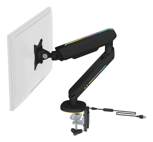 Premium RGB Single Monitor Arm, Fjärrkontroll, Svart