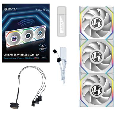 Lian Li UNI FAN SL Trådlös LCD, 3-pack, Vit - 120mm
