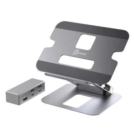 j5create – justerbart laptopstativ med 4K USB-C-dock – Modsatte side med hub