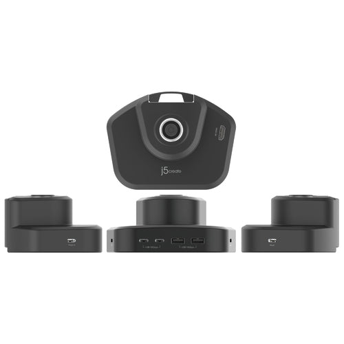 j5create JTSA301 – Skærmarm med USB-C-dock – Nærbillede af dockens porte
