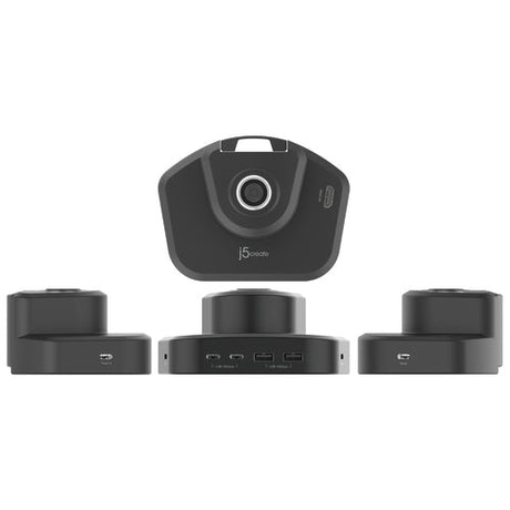 j5create JTSA301 – Skærmarm med USB-C-dock – Nærbillede af dockens porte