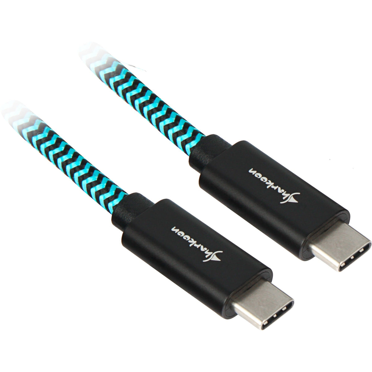Sort og lyseblåt Sharkoon USB-C kabel med to USB-C stik