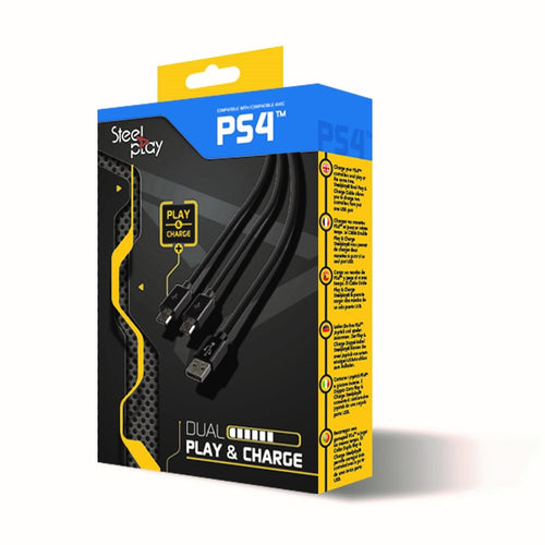 Steelplay Dual Play & Charge – 3 m kabel til PS4-controllere – emballage set fra siden