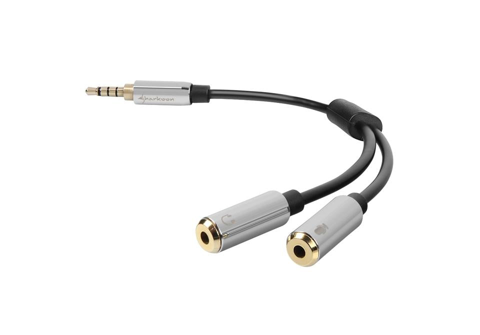 Sharkoon PMP35 Black 3.5mm 4-Pole TRRS to Headphone Microphone Smartphone Headset Adapter Cable Sharkoon