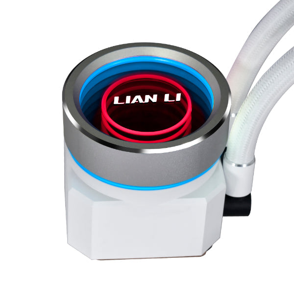 Lian Li Galahad II Trinity Performance 360 White - 3 Utbytbara Utseenden, RPM-omkopplarkontroll, Dubbelvågsradiatorpassningar, 4200 RPM Pumpmotor