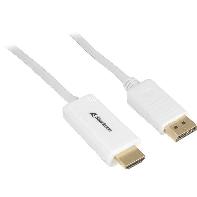 Sharkoon DisplayPort 1.2 til HDMI 2.0 adapterkabel – hvid, 2 m, 4K – billede 1