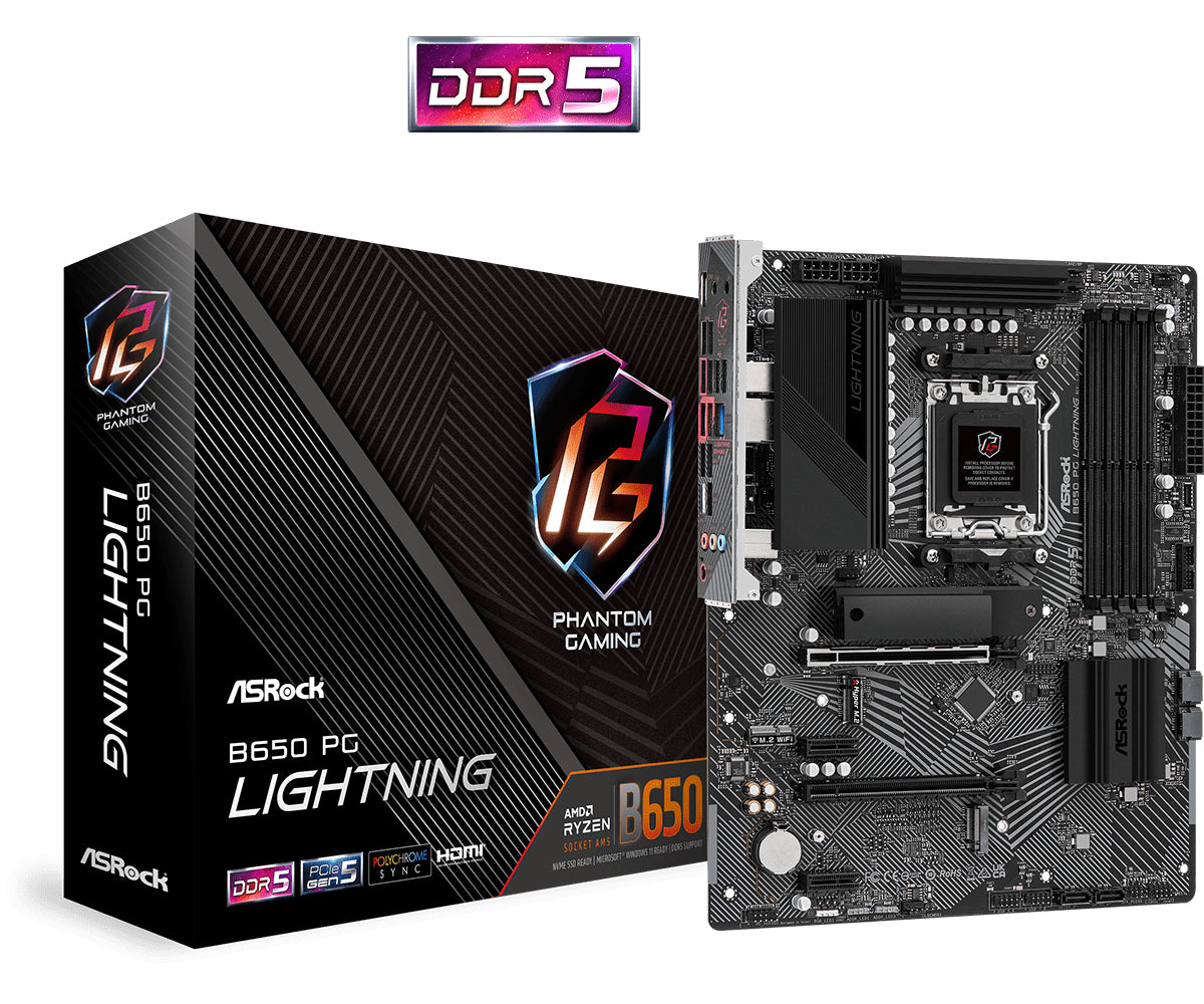 ASRock B650 PG Lightning Moderkort - AMD B650 - AMD AM5-sockel - DDR5 RAM - ATX