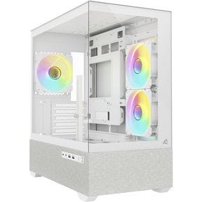 Hvidt Sharkoon MK7 ARGB med glassider og tekstil nederst