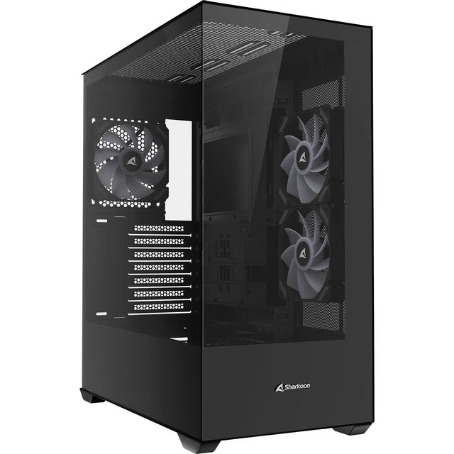 Sort Sharkoon SK6 ARGB kabinet med glasfront, glasside og sideblæsere