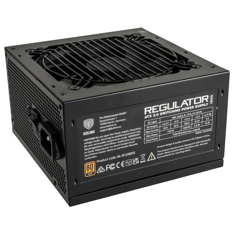 Kolink KL-R1200FG PSU. Gen5. Guld - 1200W, ATX 3.0, 600W 12VHPWR