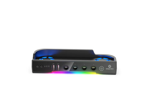 Sort Oniverse-multifunktionsstander til Nintendo Switch 2 – set forfra med RGB-lys