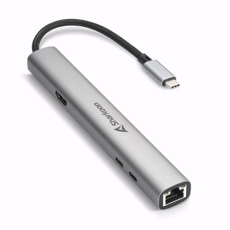 Mørkegrå Sharkoon OfficePal Combo USB-C-adapter med RJ45-netværksport