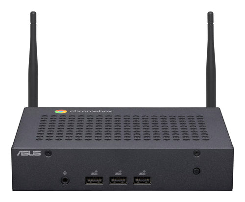 ASUS Fanless Chromebox CF40-BC012UN – skråt forfra med antenner