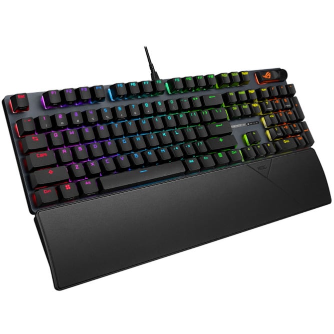 ASUS ROG Strix Scope II X – sort tastatur med håndledsstøtte set skråt