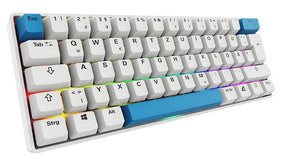 Hvidt Sharkoon SGK50 S4 Gen2 PBT tastatur i 60 procent format med blå accenttaster