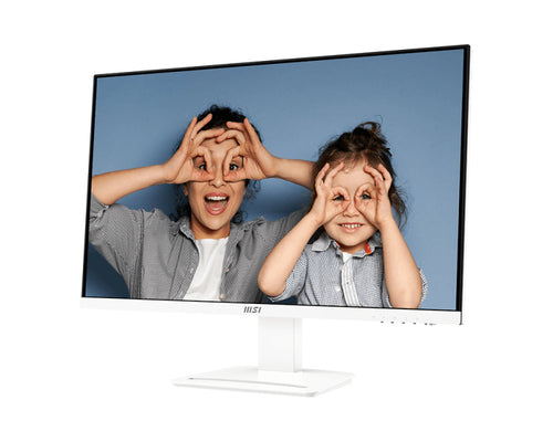 MSI PRO MP273QWDE E2 – 27″ skærm, 2560 × 1440, 100 Hz, hvid – forside set skråt